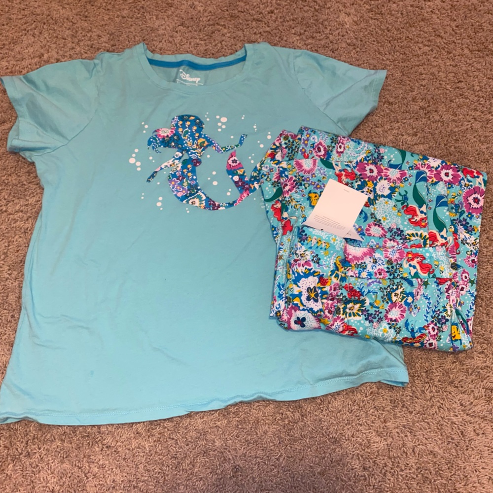 Disney Vera Bradley Ariel Little Mermaid Women’s Lounge Sleep Pajama Set XL 2X